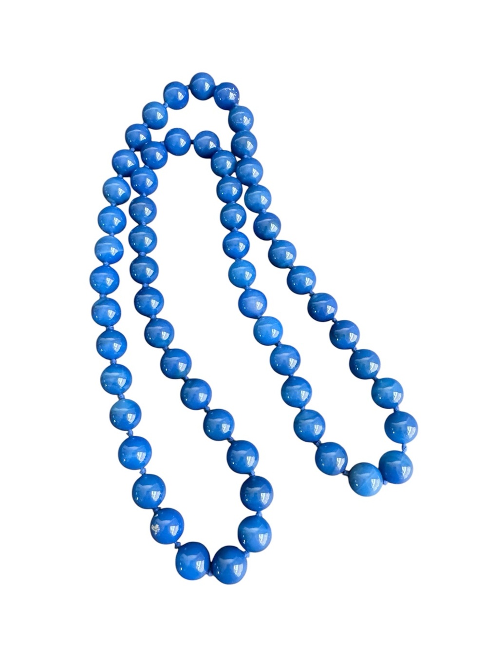 Blue Agate Beaded Necklace Chunky Bead 32"
